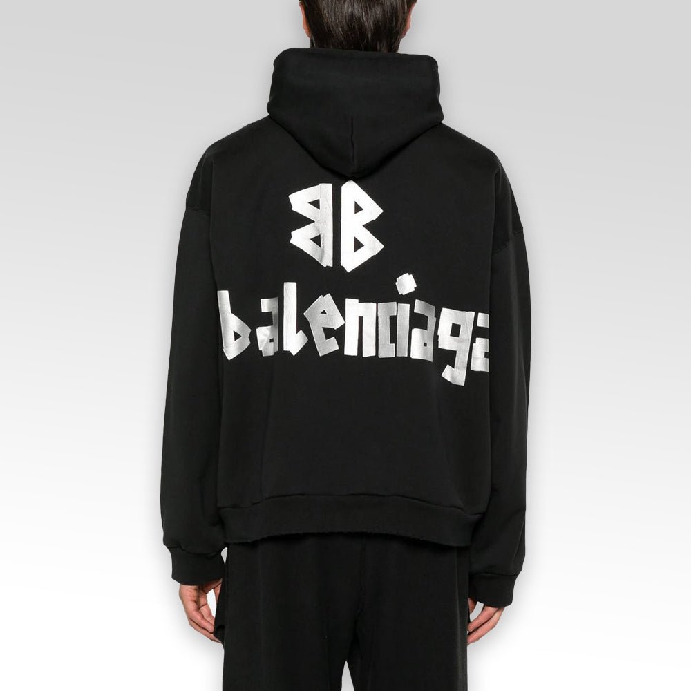 Tape Type Logo Ripped Pocket Oversized Hoodie - Image 2