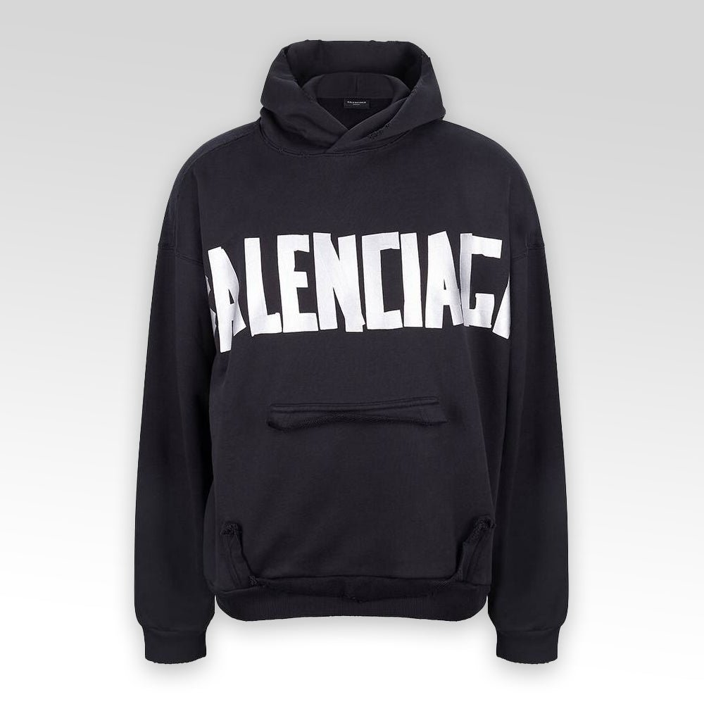 Tape Type Logo Ripped Pocket Oversized Hoodie